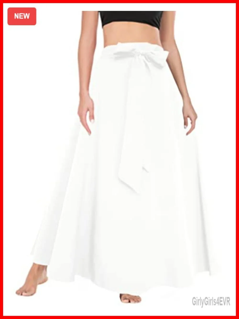 Women's High Waist A-Line Flowy Maxi Skirt Tie Front with Pockets